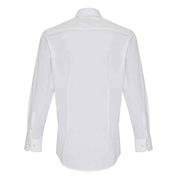 Premier Unisex Adult Poplin Stretch Long-Sleeved Shirt / White - Picture 2 of 3